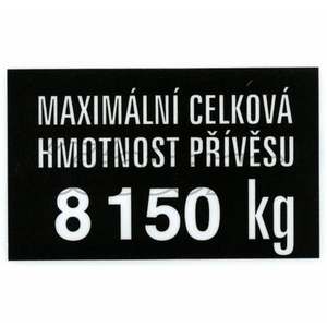 Štítek - hmotnost přívěsu